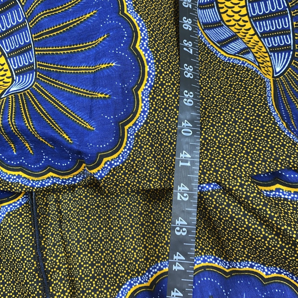 Ray Darten Gown Women's L Navy Blue & Yellow Seashell Ayoade African‎ High Low - Picture 7 of 16